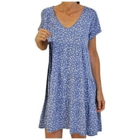 Ženske haljine Maxi casual tiskani kratki rukav A-line scoop vrat ljetna haljina plava 2xl
