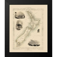 Tallis crni moderni uokvireni muzej umjetnički print pod nazivom - Oceanija Novi Zeland - Tallis 1851