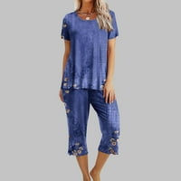 TOQOT PAJAMAS za žene- Ležerne tiskane kratke rukave i kapri hlače za spavanje mekog pidžame plave veličine