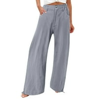Pertey pomenski dan danas ženske ležerne ljetne hlače elastični visoki struk patentni zatvarač džepovi pantalone čvrste boje rodne udobne ravne pantalone za noge