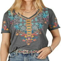 Kapreze Ženske tunike s kratkim rukavima Tors Vintage majica Bluza Labavi cvjetni print majica