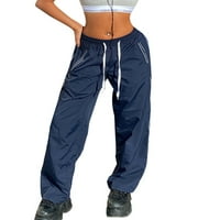 Karuedoo ženske prugaste dukseve elastične struke široke noge Teretne hlače nacrtavaju labavi džep jogger