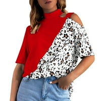 Ženski vrhovi labavi posadni vrat s ramena Thirt tiskani Leopard Ispis Ležerne majice kratkih rukava