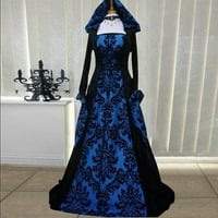 Steady Maxi haljine za žene Vintage Retro Gotic Dugi rukav haljina s kapuljačom dugačke haljine plave