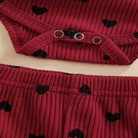Ciycuit Baby Girls Outfits Heart Print Dugi rukav Bowknot Romper + Ribed pantalone + Headdress za novorođenčad