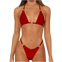 Žene Dva kupaća seksi seksi bikini visokog struka Halter String kupaći kostim Solid Bikini čipke Split