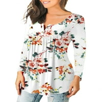 Cvjetni print s dugih rukava V izrez Casual Tunnic bluza za žene Fall Pulover Henley majice