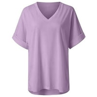 Feternal Žene Casual Comfort V-izrez Solid Collect Lable Soft Top Plus size Bluze Maxi haljine za žene