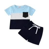 Baby Boys Ljetna odjeća Setovi odjeće TODDLER Dječaci Djevojke Kratki rukav Odjeća za djecu Dječji patchwork džepni vrhovi Hlače 6- mjeseci