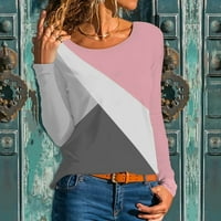 Ženska boja u boji dugih rukava s dugim rukavima na vrhu Casual okruglog vrata Grafičke majice Objave