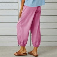 Modni ženski ljetni gumb casual labavi pamučne i posteljine pantalone za džepne pantalone