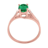 Mauli dragulji za žene 0. Karat ovalni smaragdni i dijamantski valni prsten 4-prong 10k ruže zlato