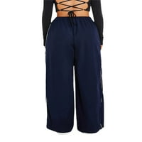 Eyicmarn žene labave teretne pantalone, pune boje elastične struk široke noge joggers pantalone sa džepovima
