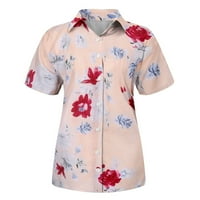 Dahyich cvjetni vrhovi za ispis za žene Ljeto dugme dolje modne ležerne majice kratkih rukava Bluza Pink 3xl
