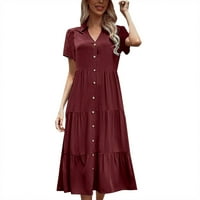 Umitay haljine za žene Ljeto Ženska srednja duljina V-izrez Solidna boja labava oblogana haljina za