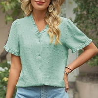 Lovskoo Ljetni vrhovi za žene Trendi bluze kratki rukav vrhovi V-izrez Majica od pune bluze Majica Green