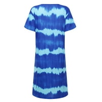 Ženske haljine ispisane V-izrez majica Dužina koljena kratka rukava Summer Haljina plava s