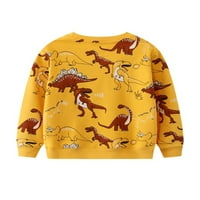 Glonme Dinosau Fall Tops Boys Warm Party Dukserirt Labavi pulover Žuta smeđa 3T