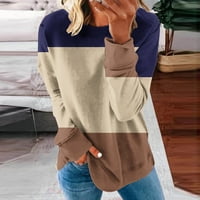 CLLIOS WOMENS Dukseri okrugli vrat Boja blok Grafički gornji dugi rukav ugodna majica Lagana trendi pulover bluza
