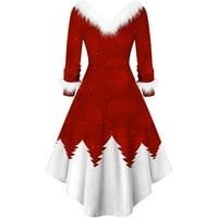 Hanas Božić iz 1950-ih Vintage Haljine za žene Udobne Cosplay Soft Fit haljina, bašte za vrt kože Elegantne haljine crvene, s
