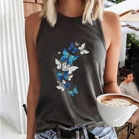 Olyvenn Ljeto TEE Ugodna odjeća Butterfly Graphic Pulover majice bez rukava za žene Crewneck ženski