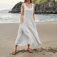 Atraktivna ležerna haljina bez rukava od punog ženskog ženskog kafe, bez rukava bijela XL