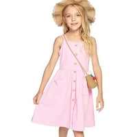 Tosmy Kids Toddler Djevojke Djevojke Odjeća Proljeće Ljeto Čvrsto dugme Princeze Haljina za rukavice