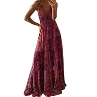 SayHi Womens V izrez Cvjetni dugi haljina Bohemijska plaža bez rukava Long plus ljetna haljina za žene