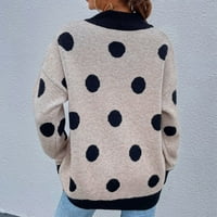 Kali_store pulover džemperi za žene ženski džemper sa slatkim vratom sa narezanim prugama Khaki, l
