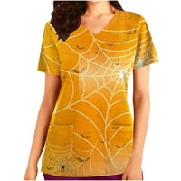 Grafičke majice Žene vrhovi kratkih rukava V-izrez V-izrez Prvši vrhovi Spider web grafički sa džepom bluzom