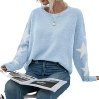 Print okrugli puloveri za vrat dugih rukava Baby Casual Geometric Baby Blue ženski džemperi