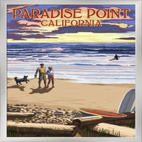 Paradise Point, Kalifornija - Scena plaže i surferi na zalasku sunca - umjetničko djelo u lampionima