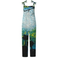 Ženski skakači Ljeto Dressy Vintage High Squik High Rise Cvjetni široki noga Ležerne prilike bez rukava
