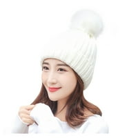 Yubnlvae Žene kape kape Soft Hat zimske pletene obložene ženske kabele toplo debele šešire bijele boje