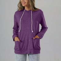 Ženska modna okrugla vrat dugih rukava Pure Color s kapuljačom Casual Top Purple XXL