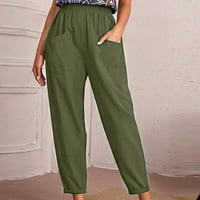 Duge harem hlače Čvrsta boja ravne tanke noge elastične visoke struke pantalone za žene Ljetne hlače sa džepovima zeleni xxxxxl