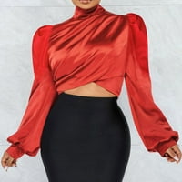 Ženske vrhove bluza moda dugih rukava čvrste žene T-majice Crew vrat ljetni tunik tee crveni m