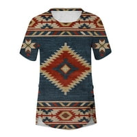 USMIXI ženske košulje kratki rukav okrugli vrat Zapadni print ljetni vrhovi Vintage tipka Mekana prozračna