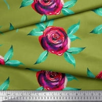 Soimoi Green Japan Crepe saten tkanina odlazi i ruža cvjetna dekorska tkanina Široka