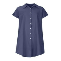 Ženske Jean haljine gumbne majice traper košulja haljina kratki rukav seksi putovanja mornarskom plavom xl