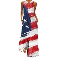 Žene Leasure Haljines Dan ljetne neovisnosti USA zastava Štampano Plus Veličina V-izrez bez rukava Amerikanski