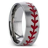 Titanium brušeni finiš prsten sa uzor u obliku šive crvenog bejzbola