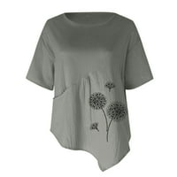 Ljetni vrhovi za žene kratki rukav Basični posteljina majica Bluze Crewneck maslačak Print Lose Comfy