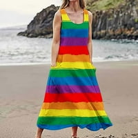 Drindf Maxi haljine za žene Ljeto košulje za majicu bez rukava bez rukava Tunička posteljina dugi haljina