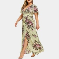 Ljetne haljine za žene žene plus veličine V izrez cvjetni print kratki rukav boho haljina za zabavu