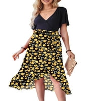 Ženske maxi duge haljine casual labav boho kratki rukav A-line cvjetni ispis sunčevoj rupi sruši ljeto