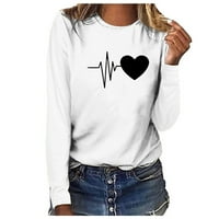 Zodggu labave ležerne majice s dugim rukavima Women plus size Crew Neck Dame Fashion Love Heart ECG