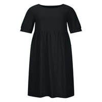 Abtel Women Ljeto MIDI haljina Čvrsta boja Swing haljine Seksi seksi dame labavo odmor Black XL