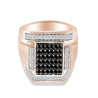 Carat crno-bijeli prirodni dijamant u 14k ružičastog zlata preko srebrni prsten od sterlinga za muškarce