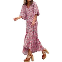 Ljetna haljina za ženske casual labavo V-izrez boemska cvjetna haljina ljetna plaža Swing maxi haljina